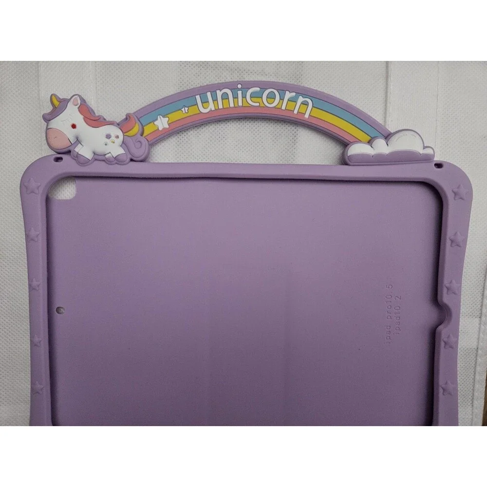 For Kids Tablets Size 10.2 & 10.5 Purple Unicorn Silicone Case w/ Shoulder Strap